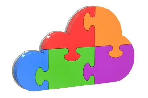 Cloud computing from puzzles, 3D rendering Stock Illustration