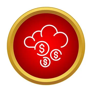 Cloud computing raining money icon on red button Stockillustratie
