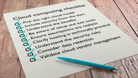 Cloud computing readiness checklist paper and pen Stock Illustration