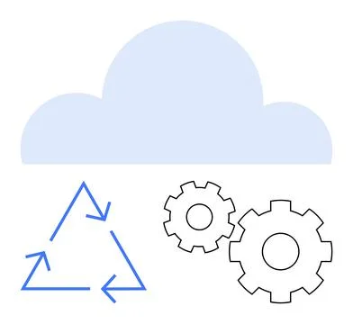 Cloud computing with recycling triangle and two gears, illustrating sustain.. Stock Illustration