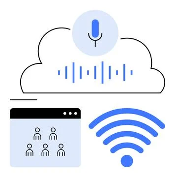 Cloud computing, remote communication, wireless connection, team collaboratio Stockillustratie