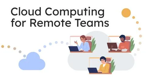 Cloud computing for remote teams flat vector banner template Illustrazione stock