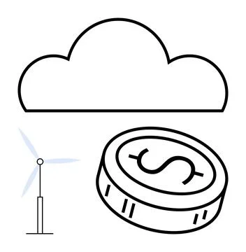 Cloud computing, renewable energy, and financial growth depicted in a minim.. Stock Illustration