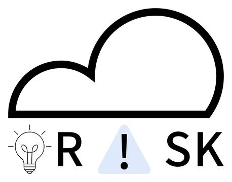 Cloud Computing Risk Concept with Light Bulb Innovation and Alert Triangle Ic Stock Illustration