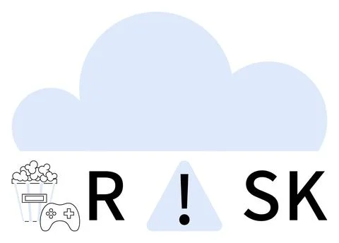 Cloud Computing Risk Concept with Popcorn, Game Controller, and Exclamation Stockillustratie