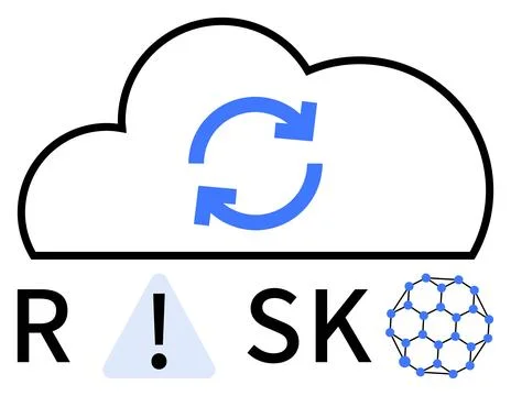 Cloud Computing Risk Management Illustrated with Warning Icon and Data Network Stock Illustration