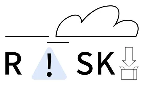 Cloud Computing Risk Warning Concept with Exclamation Mark and Download Box Stock Illustration