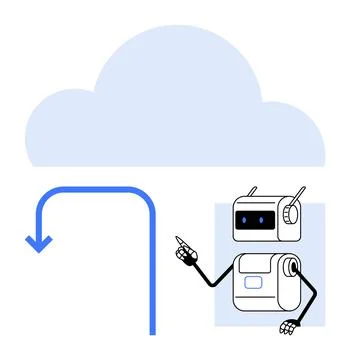 Cloud Computing with Robot Assistant and Download Arrow Stock Illustration