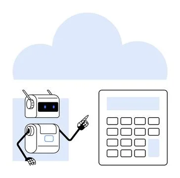 Cloud Computing Robot Pointing at Calculator for Financial Technology and D.. Stock Illustration