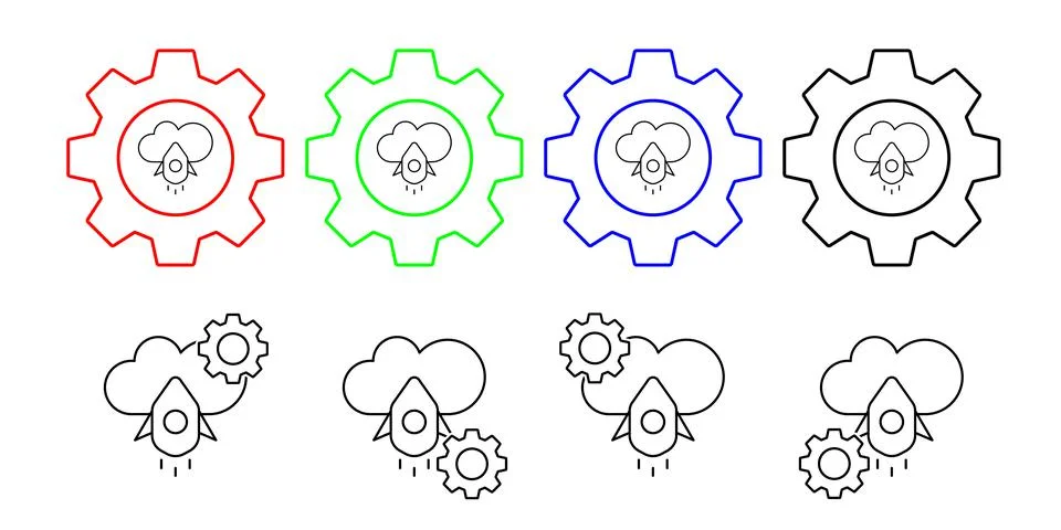 Cloud computing, rocket, seo vector icon in gear set illustration for ui and ux Stock Illustration