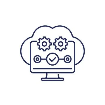Cloud computing, saas line icon 스톡 일러스트