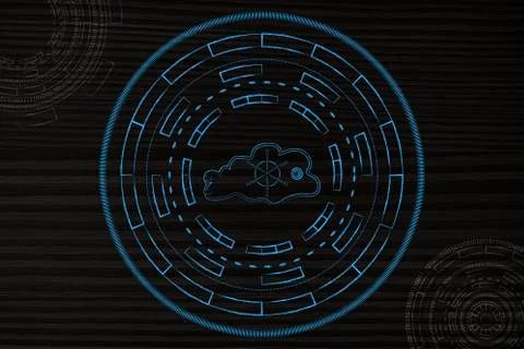 Cloud computing with safe door surrounded by abstract technology cyberspace m イラスト素材