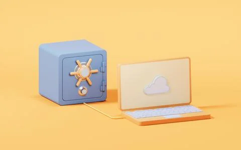 Cloud computing with safety box, 3d rendering. Illustrazione stock