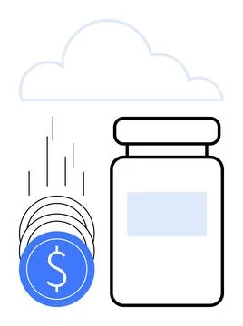 Cloud Computing Savings Concept with Money Coins and Jar Stock Illustration