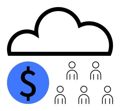 Cloud Computing Savings Dollar Sign and User Icons Representing Cost Effici.. Stock Illustration