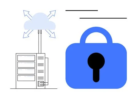 Cloud Computing With Secure Data Server and Lock Symbol for Data Protection Stock Illustration
