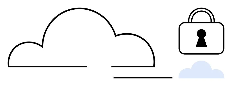 Cloud Computing Security and Data Protection Concept with Cloud and Padlock Illustrazione stock