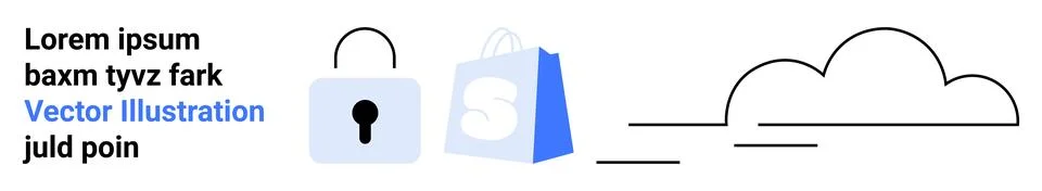 Cloud Computing Security and E-commerce Shopping Bag Stock Illustration