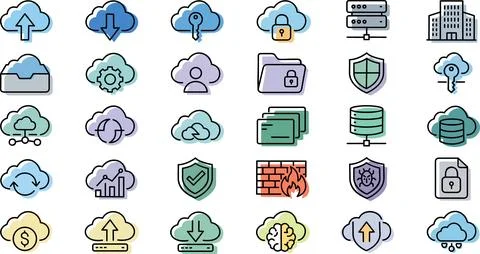 Cloud computing security and network service icons Stock Illustration