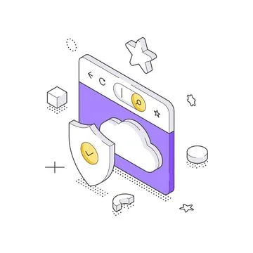 Cloud Computing Security And Web Protection Service Isometric Vector Illust.. Stock Illustration