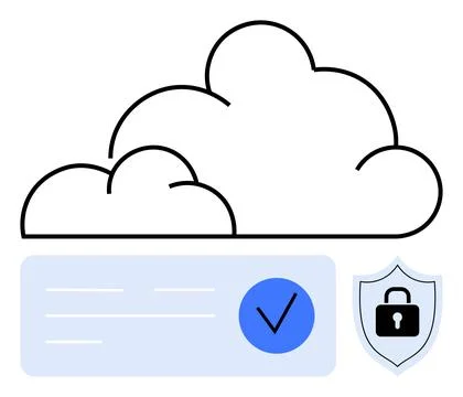 Cloud Computing Security with Check Mark and Shield Lock Protection 스톡 일러스트