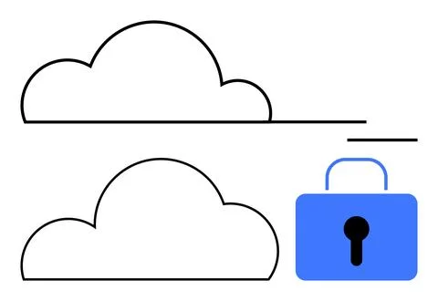 Cloud Computing Security Concept with Blue Lock Symbol and Two Clouds 스톡 일러스트