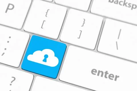 Cloud computing security concept on keyboard button close-up 스톡 일러스트