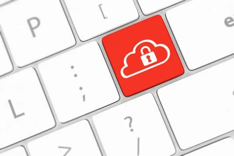 Cloud computing security concept on keyboard button close-up Stock Illustration