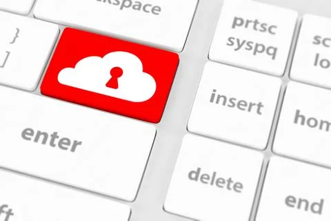 Cloud computing security concept on keyboard button close-up 스톡 일러스트