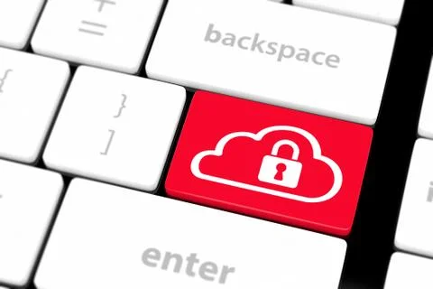 Cloud computing security concept on keyboard button close-up Stock Illustration