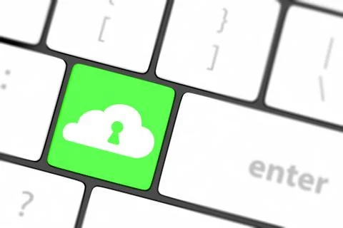 Cloud computing security concept on keyboard button close-up Stock Illustration