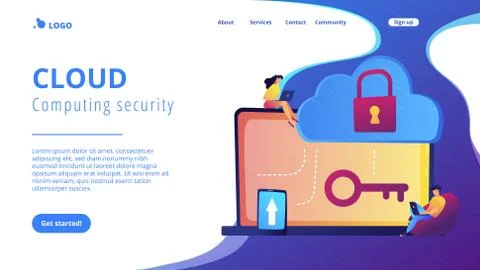 Cloud computing security concept landing page. 스톡 일러스트