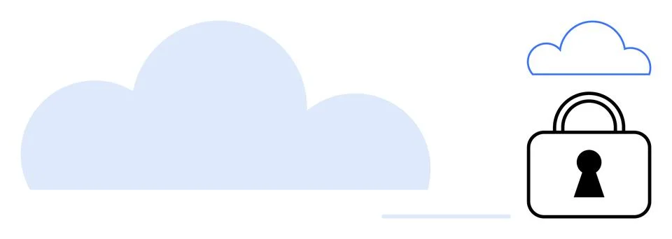 Cloud Computing Security Depicted by Large Cloud and Secure Padlock Icon Stock Illustration