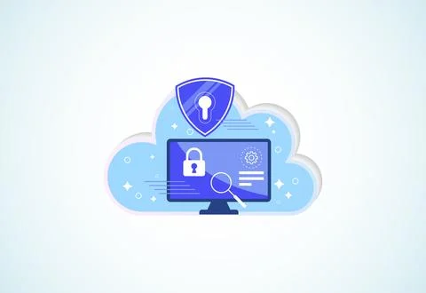 Cloud computing security design concept. Online security and data protectio.. Illustrazione stock