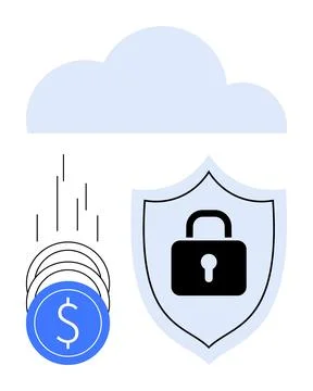 Cloud Computing Security with Dollar Coins and Shield Lock Symbol Illustratio Stock Illustration