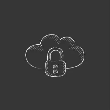 Cloud computing security. Drawn in chalk icon 库存插图