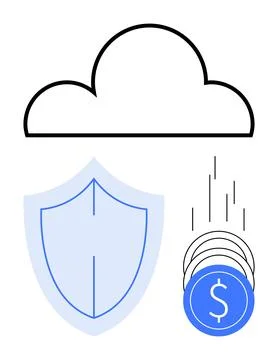 Cloud Computing Security with Financial Savings Symbolizing Protection and .. 库存插图