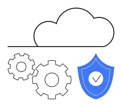 Cloud Computing Security with Gears and Shield Highlighting Data Protection 스톡 일러스트