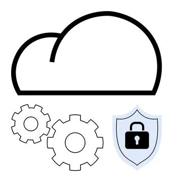 Cloud Computing Security with Gears and Shield Lock for Technology Protection Illustrazione stock
