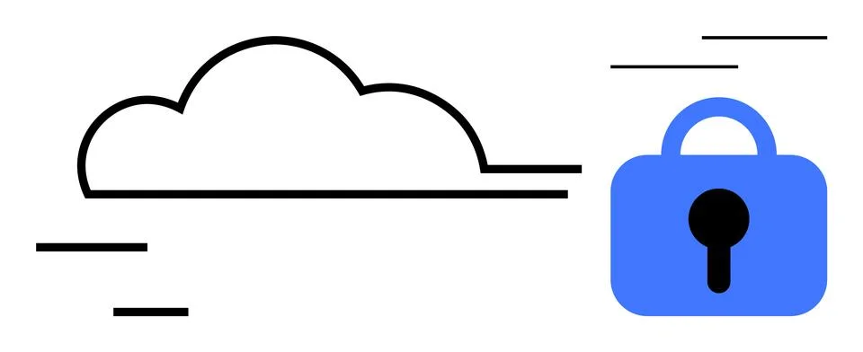 Cloud Computing Security Icon with Blue Lock Symbol and Cloud Shape 스톡 일러스트