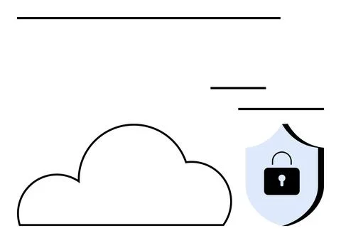 Cloud Computing Security Icon with Cloud Shape and Shield with Lock Symbol 스톡 일러스트