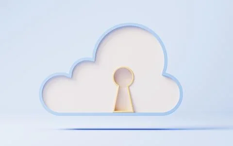 Cloud computing with security lock, 3d rendering. Stock Photos
