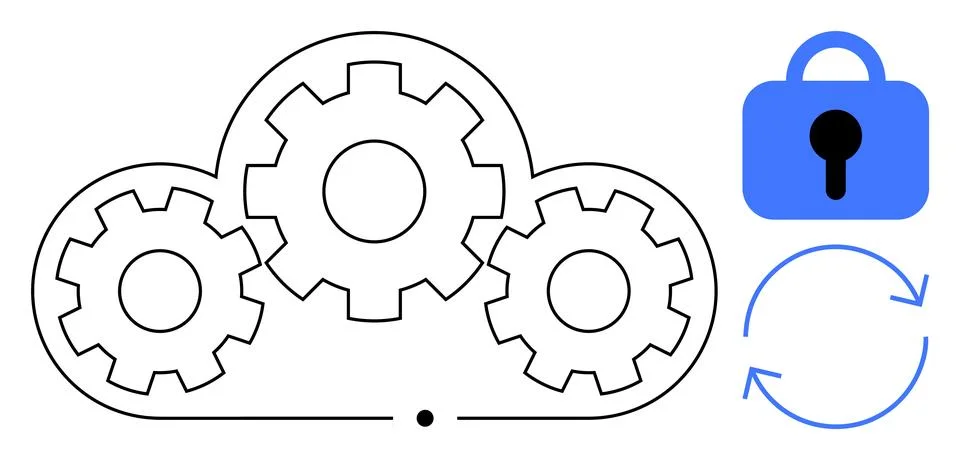 Cloud Computing with Security Lock and Synchronization Symbol Stock Illustration