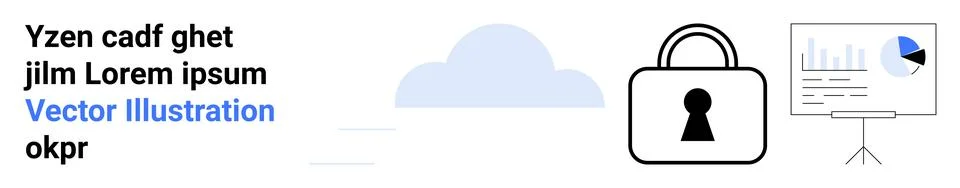 Cloud Computing Security with Lock Icon and Data Analysis on Presentation Boa Stock Illustration