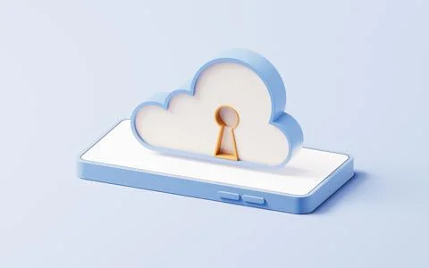 Cloud computing with security lock on mobile phone, 3d rendering. Stock Photos