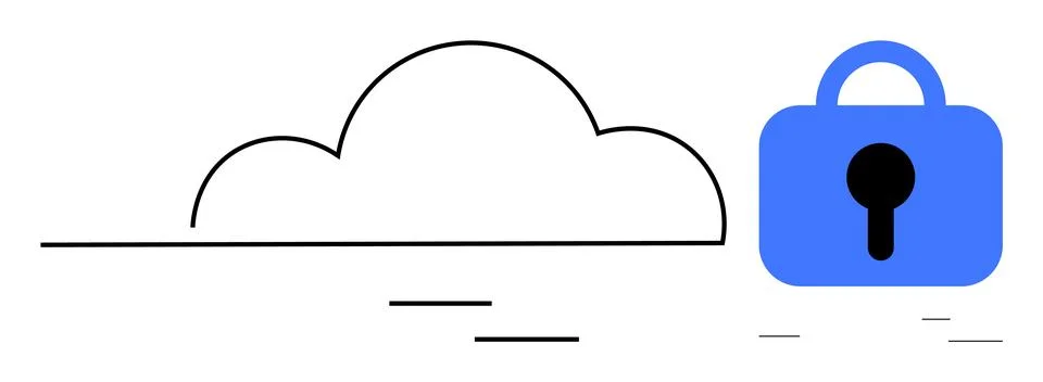 Cloud Computing Security with Lock Symbol Highlighting Data Protection Stock Illustration