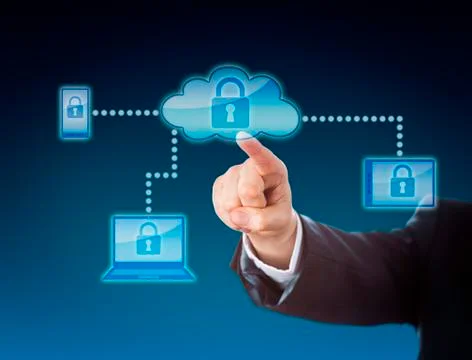 Cloud Computing Security Metaphor In Blue 스톡 일러스트