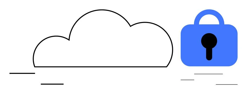 Cloud Computing Security Represented by Cloud Shape and Padlock 스톡 일러스트