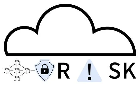 Cloud Computing Security Risk Concept with Blockchain and Alert Icons Stock Illustration