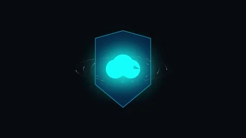 Cloud Computing Security Shield and Data Protection HUD Animation Stock Footage 342779700